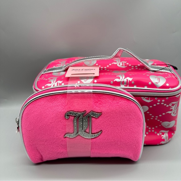 Juicy Couture Pink Travel Cosmetic Bag with Silver Polka Dots –Makeup Organizer - Picture 1 of 6